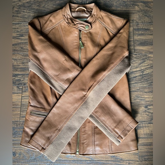 Michael Kors Brown Leather Jacket - Picture 2 of 9